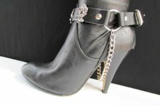 Damski łańcuszek na buty czarny sztuczna skóra tkanina paski do butów róża kwiat dekoracja