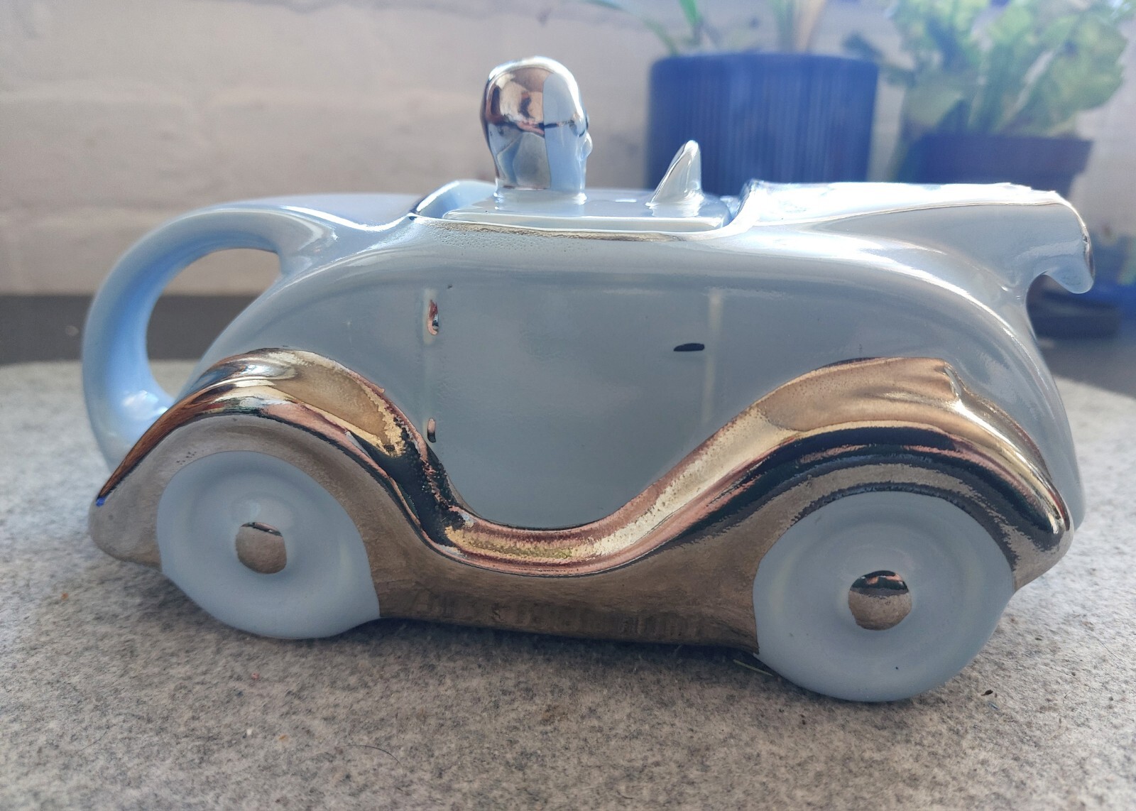Slate Blue Sadler Racing Car OKT42 Teapot Ceramic Vintage rare Light