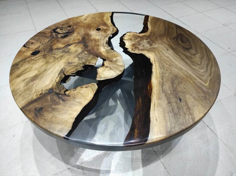 Round Coffee Table, Round Epoxy Resin River Table, Custom Live Edge Walnut Wood