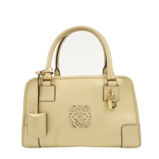 LOEWE Anagram Amazona 28 Hand Bag Gold Leather Auth Used
