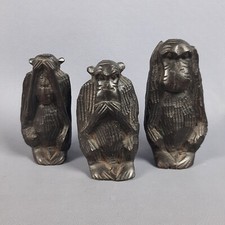 Sculture Legno Intagliato Scimmie Non Vedo Non Parlo Non Sento Etnici Vintage