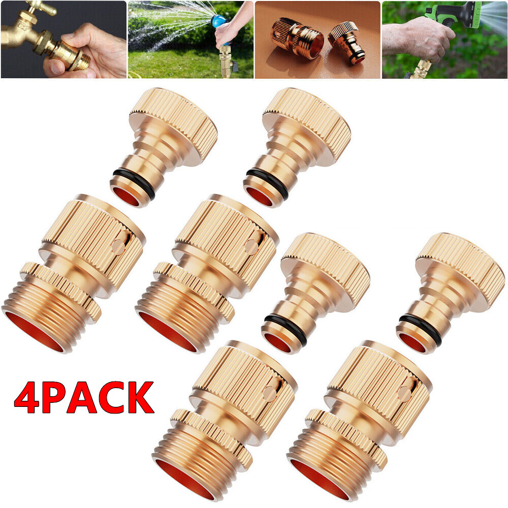 Garden Hose Quick Connector - 3/4 GHT Brass Thread, Leak-Proof Water Hose Fittings (2-Piece Set)