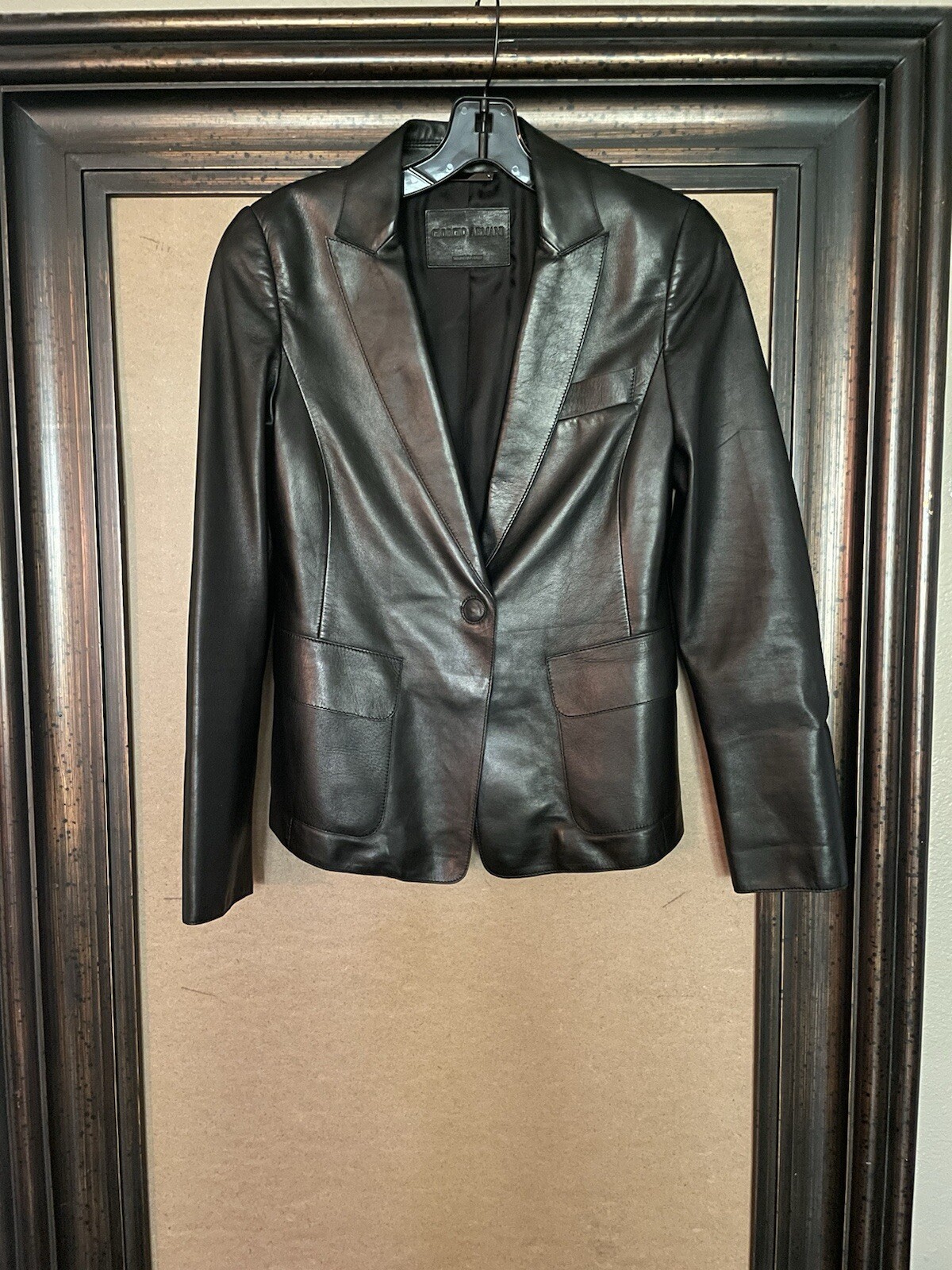 Womens Giorgio Armani Black Leather Single Breasted Blazer IT 40