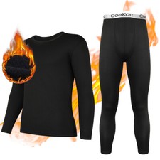 Men's Winter Fleece Lined Thermal Base Layer Long Johns Top Bottom Underwear Set