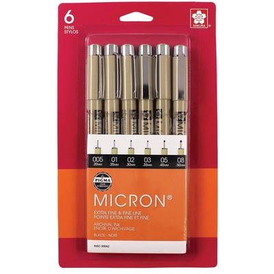 Sakura Pigma Micron Black Pens 6-Count Set
