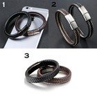 Herren Echtleder Armband Lederarmband Edelstahl Schwarz Braun Silber Magnet