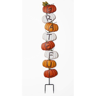 Autumn Stacked Pumpkins Garden Stake   Grateful Outdoor Yard Decoration Sign