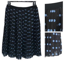 Uniqlo Pleated Skirt US Size Small Black Blue Polka Dot Elastic Waist Band EUC