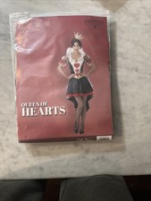 Queen of Hearts Halloween Costume Women Medium Dress Crown Wonderland Hauntlook