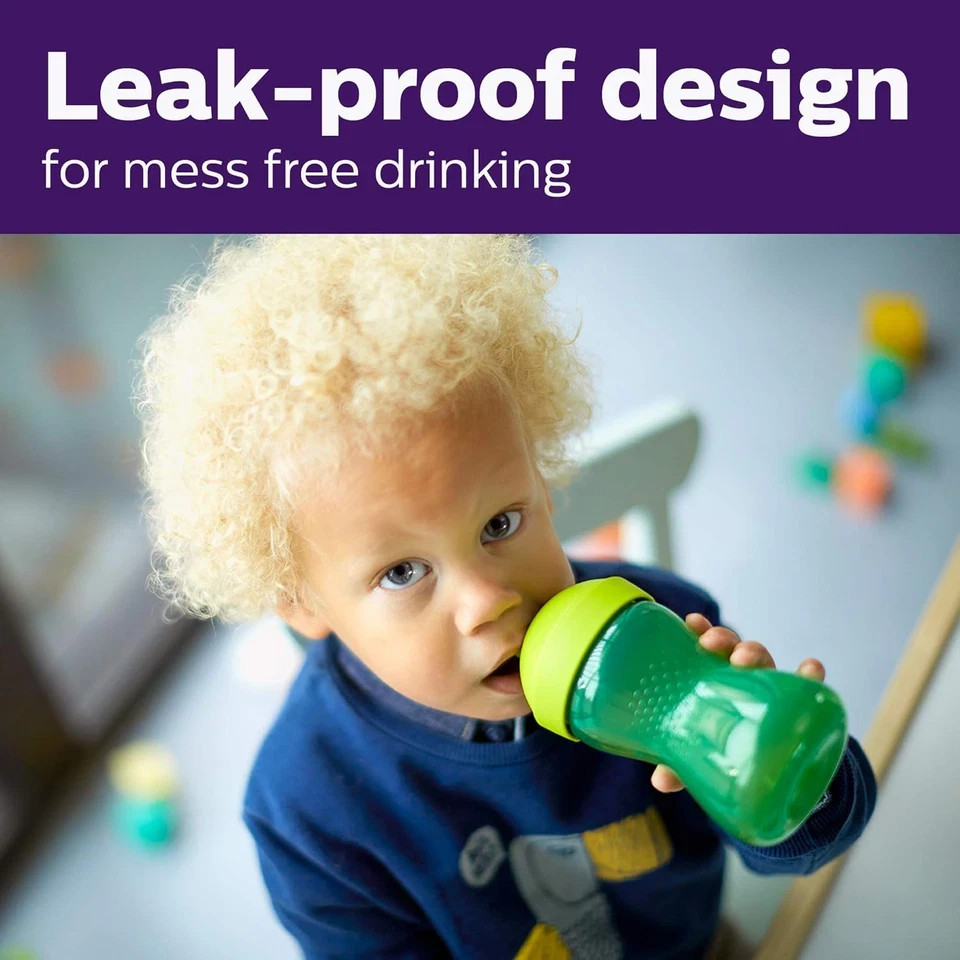 Philips Spout Sippy Cup with Soft Spout and Leak-Proof Design, Blue/Green, 10Oz,