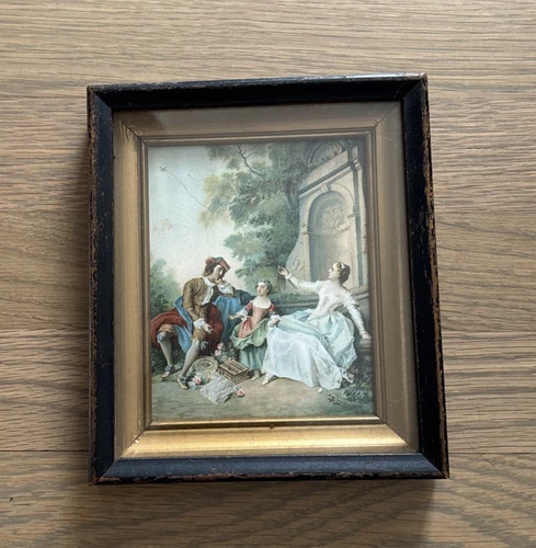 Vintage Framed Victorian Life Scene Picnic In The Park 7.25” x 6.25”