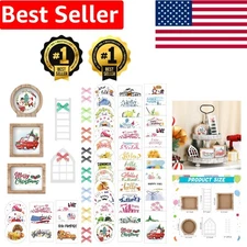 Farmhouse-Inspired Tiered Tray Decor Set with 48 Colorful Pieces for Holidays