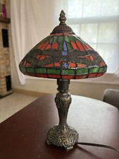 Stained Glass Dragonfly Table Lamp, Tiffany-Style  Antique Metal Base