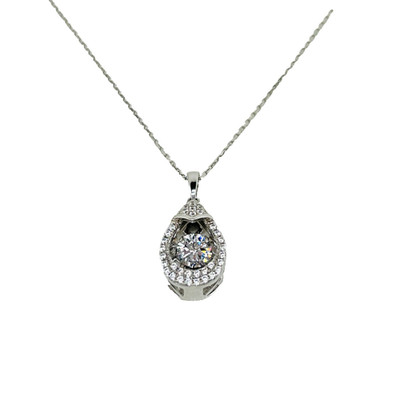 Sterling Silber GM schwimmende CZ Träne Anhänger & Italien 925 Kette Halskette 20''