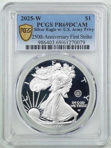 2025-W $1 1oz Proof Silver American Eagle PR69DCAM PCGS 61270079 U.S. Army Privy