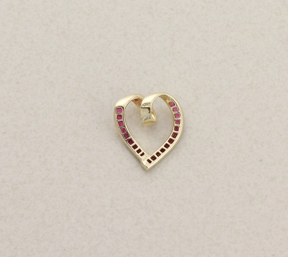 Pendant Only 10k Yellow Gold Natural Ruby Heart Pendant 3/4" x 3/4" inch - Image 3 of 4