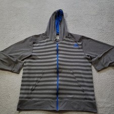 Adidas Ultimate Hoodie Mens Extra Large Gray Striped Zip Up Climawarm Sweatshirt