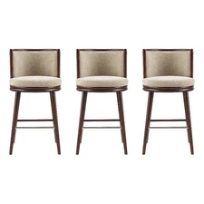 Evalyn Modern Wood Upholstered Barstool in Natural - Set of 3