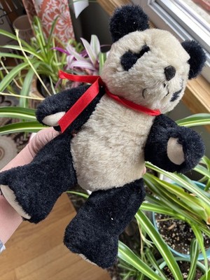 Vtg 50s/60s Jointed Plush Panda Bear MCM 10  Toy Arms & Legs Move