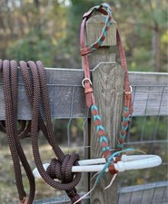 Bitless Hackamore Rawhide Bosal and Brown Mecate Complete Set New Horse Tack