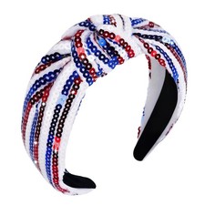 4th of July Headband for Women Glitter Red White and Blue Patriotic Knotted H...