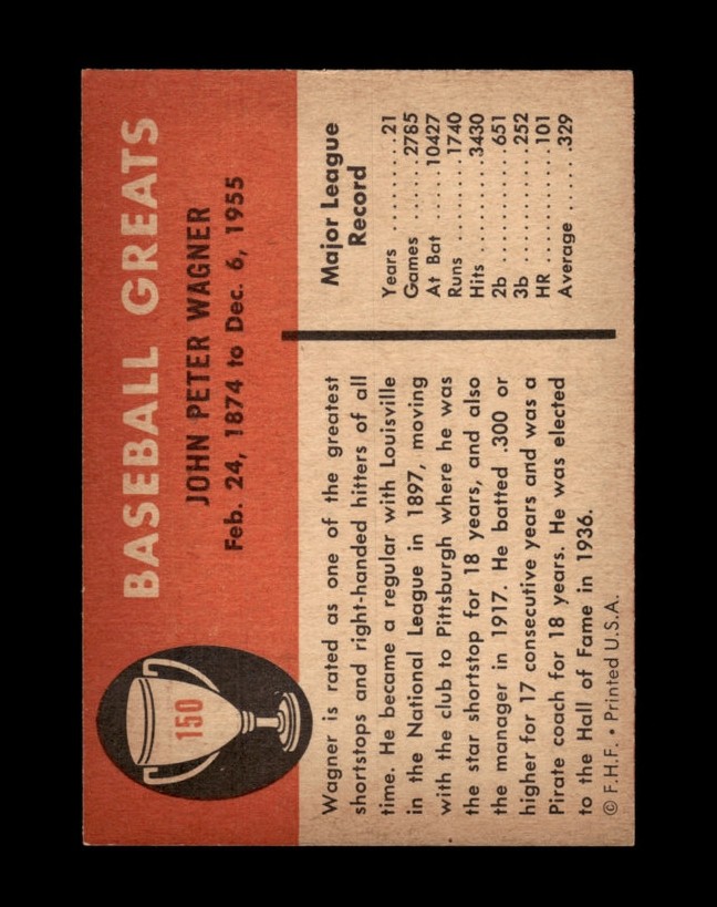 1961 Fleer Set-Break #150 Honus Wagner NR-MINT *GMCARDS* view 2