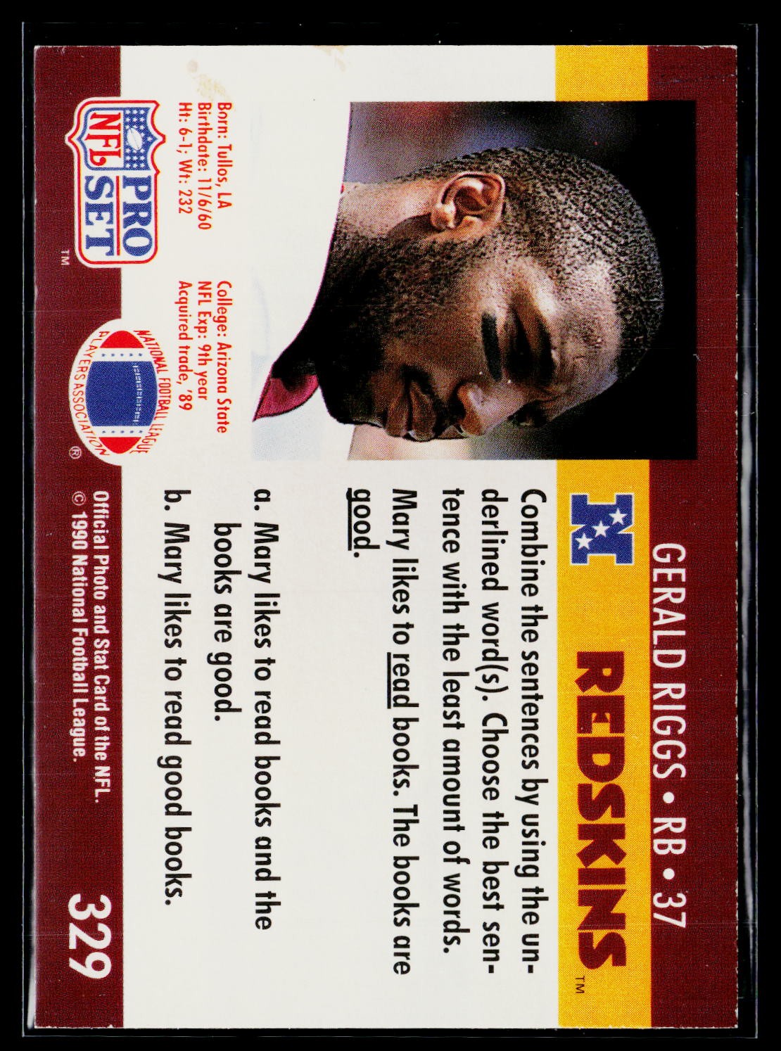 1990 Pro Set FACT Cincinnati #329 Gerald Riggs