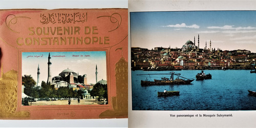 antique SOUVENIR de CONSTANTINOPLE color photo illus BOOK litho prints travel