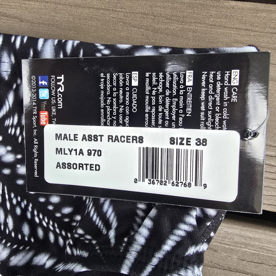 TYR Durafast Elite Men's Warp Speed Black Grey Allover Racer Brief SZ ...