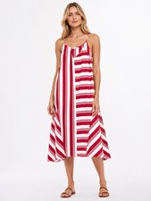MANGO Casual Red White Striped Spaghetti Strap Midi Slip Dress Women's US XS