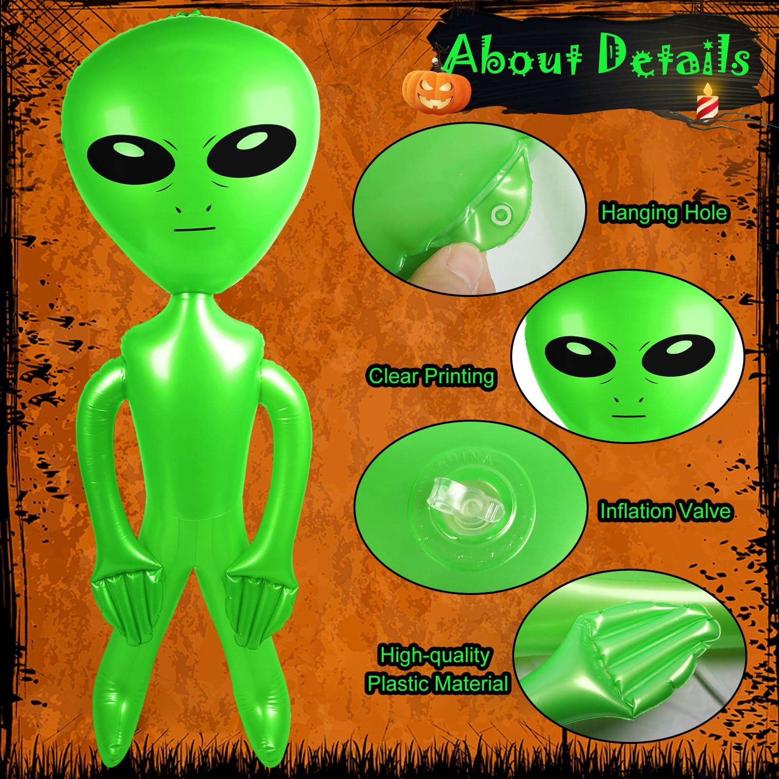 4 PCS 63 Inch Giant Inflatable Alien 31.5 Inch Jumbo Blow Up Alien Green Infl...