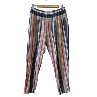 Xirena Womens Striped Cotton Pants Size M Multi-Color Pull On USA Boho Beach