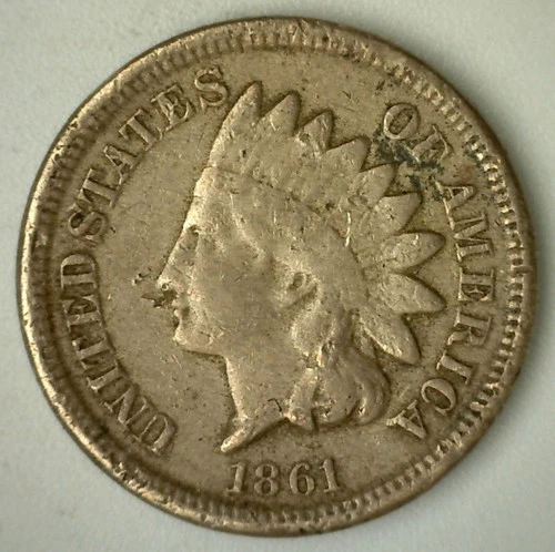 1861 Indian Head Cent VG 1c US Penny Coin Circulated Very Good Condition