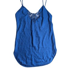Vintage Royal Blue Lace Trim Nightgown Made in USA Medium
