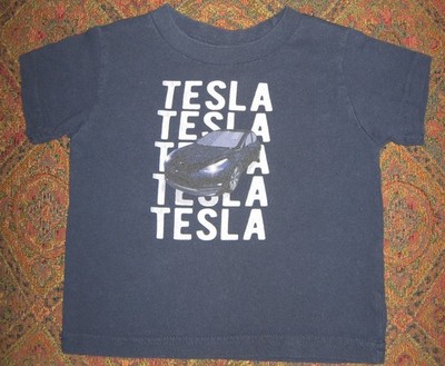 TESLA TODDLER T SHIRT SIZE 2 NAVY BLUE CAR IMAGE L@@K ! SHIP FREE TO U.S.