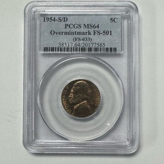 1954 S/D Jefferson Nickel FS 501 Overmintmark PCGS MS64 Cherrypickers Variety