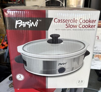 Parini Casserole/Slow Cooker, Oven-Safe Removable Stoneware, 2.5 Qt, Brand New