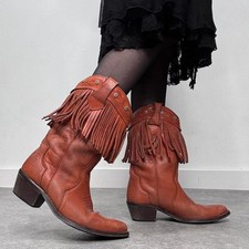 tan leather fringe cowboy boots UK 5.5