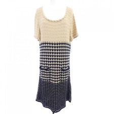 Chanel Dress Navy Beige Size 44 Length 38.2 in Chest 19.3 in Sheer