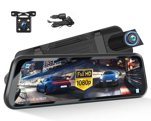 9.66" Mirror Dash Cam,1080P Touchscreen Rear View Mirror Front and Rear View ...