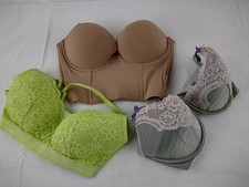 M&S 3pcs Bundle Bras Size 32D Beige Push Up Strapless Low Back Green Lace New F2