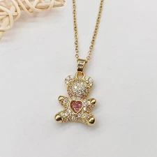 Women's Necklace Bear Pendant 18K Gold Plated Stainless Steel Chain Jewelry Gift