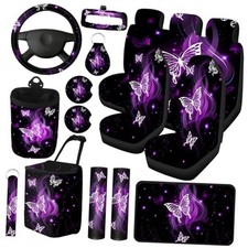 16pcs Print Car Seat Cover Full Set for Women Men Purple,White, Black Butterfly