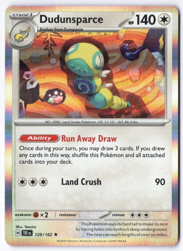 Pokémon TCG Dudunsparce 129/162 Holofoil Temporal Forces NM