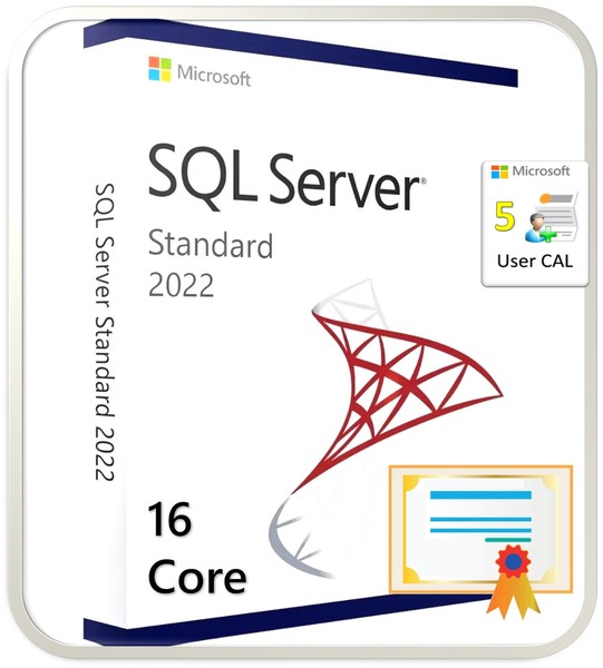 Microsoft SQL Server 2022 Standard Edition, 16 núcleos, 5 CALs, instalación USB