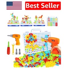 Montessori Inspired Educational Toy - 193-Piece Design and Drill Set for Ages 3