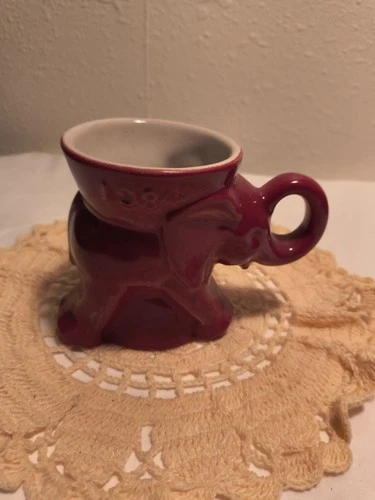Vintage Frankoma  Pottery Republican GOP Dark Red Elephant Mug 1984