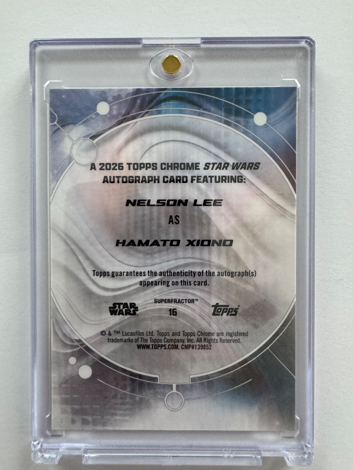 2026 Topps Chrome Star Wars Hamato Xiono SuperFractor Auto 1/1 view 3