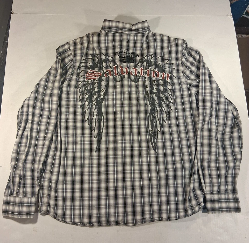 Элитная рубашка MMA для взрослых размер XL серая тень клетчатая вышитая сальбационная на пуговицах - Изображение 3 из 4