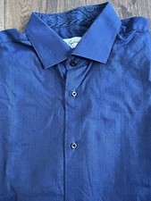 Robert Graham Mens Long Sleeve Flip Cuff Navy Blue Button Up Shirt 44 - 17.5